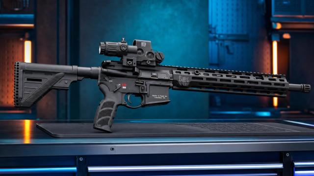 Puška Heckler & Koch MR556 A4 bez zásobníka s novým M-LOK predpažbím a obojstranným ovládaním.