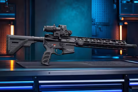 Puška Heckler & Koch MR556 A4 bez zásobníka s novým M-LOK predpažbím a obojstranným ovládaním.